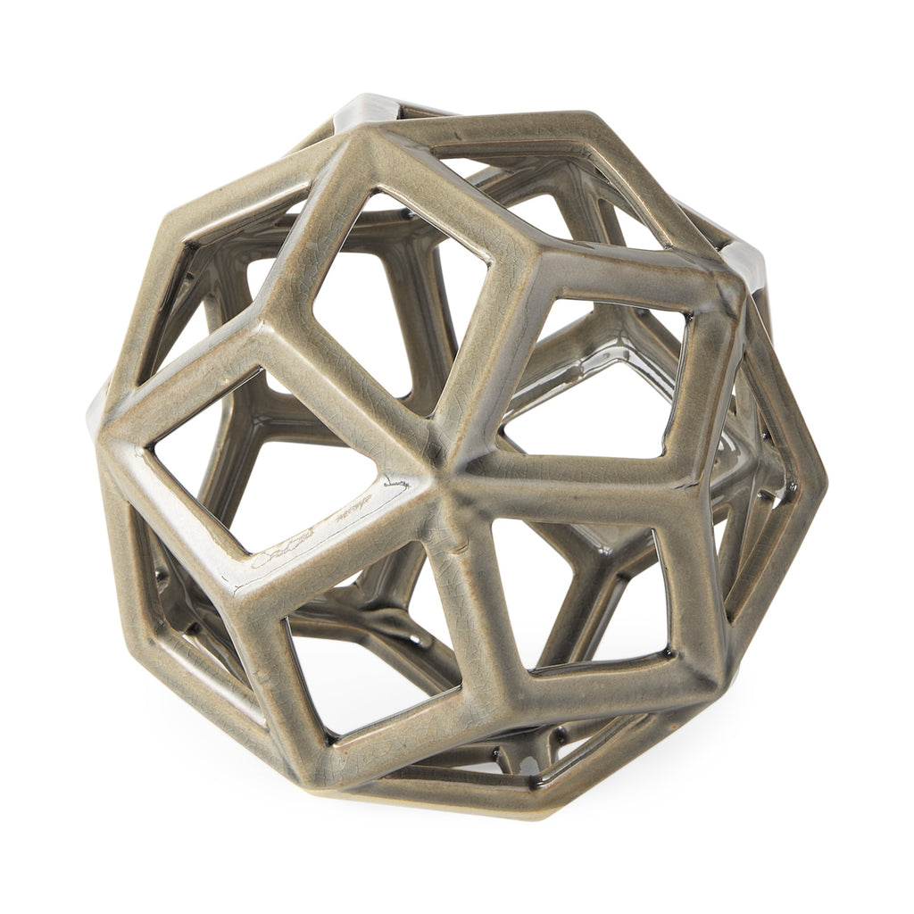 Khaki Crackle Glaze Ceramic Geometric Sculpture - 99fab 