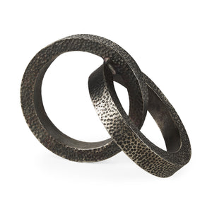 Two Ring Gray Hammered Metal Sculpture