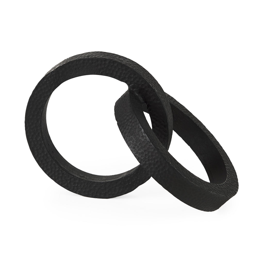 Two Ring Black Hammered Metal Sculpture - 99fab 