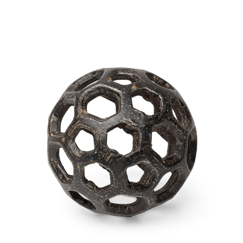 Petite Black Metal Hollow Orb Sculpture - 99fab 