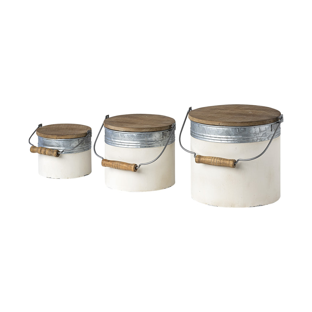 Set Of Three Rustic White Metal Storage Cans - 99fab 