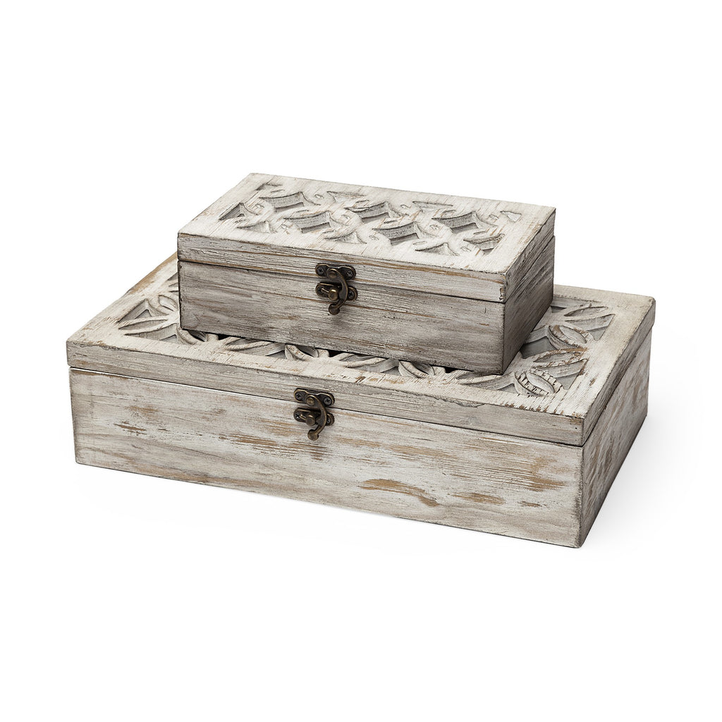 Set Of Two Distressed White Wooden Boxes - 99fab 