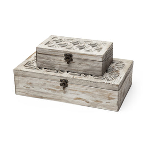 Set Of Two Distressed White Wooden Boxes