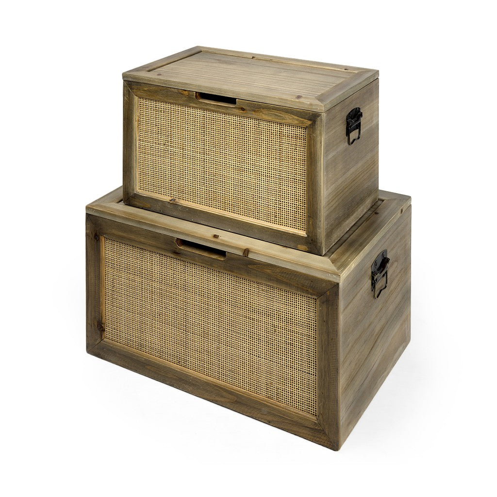 Set Of Two Wood And Cane Storage Boxes - 99fab 