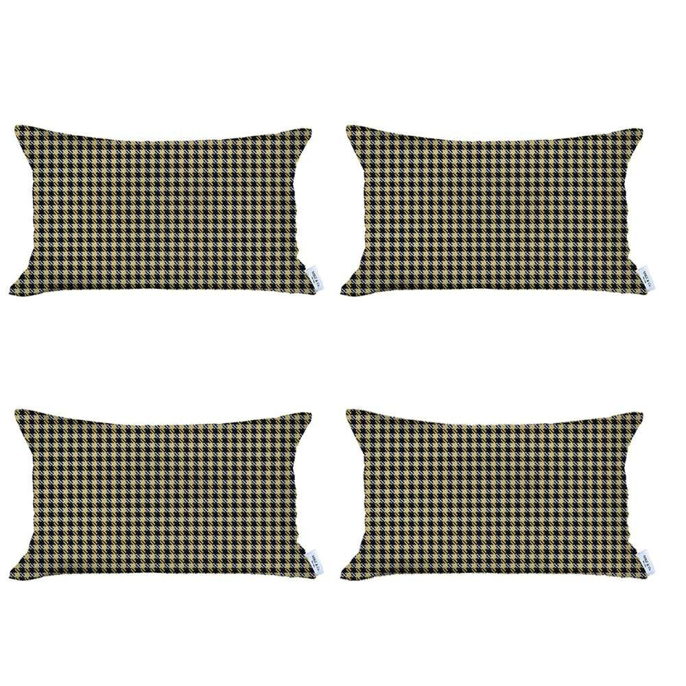 Set Of 4 Yellow Houndstooth Lumbar Pillow Covers - 99fab 