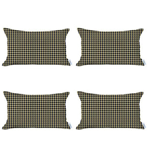 Set Of 4 Yellow Houndstooth Lumbar Pillow Covers