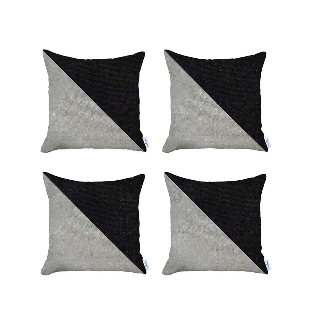 Set Of 4 Cream And Black Diagonal Pillow Covers - 99fab 