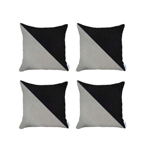 Set Of 4 Cream And Black Diagonal Pillow Covers