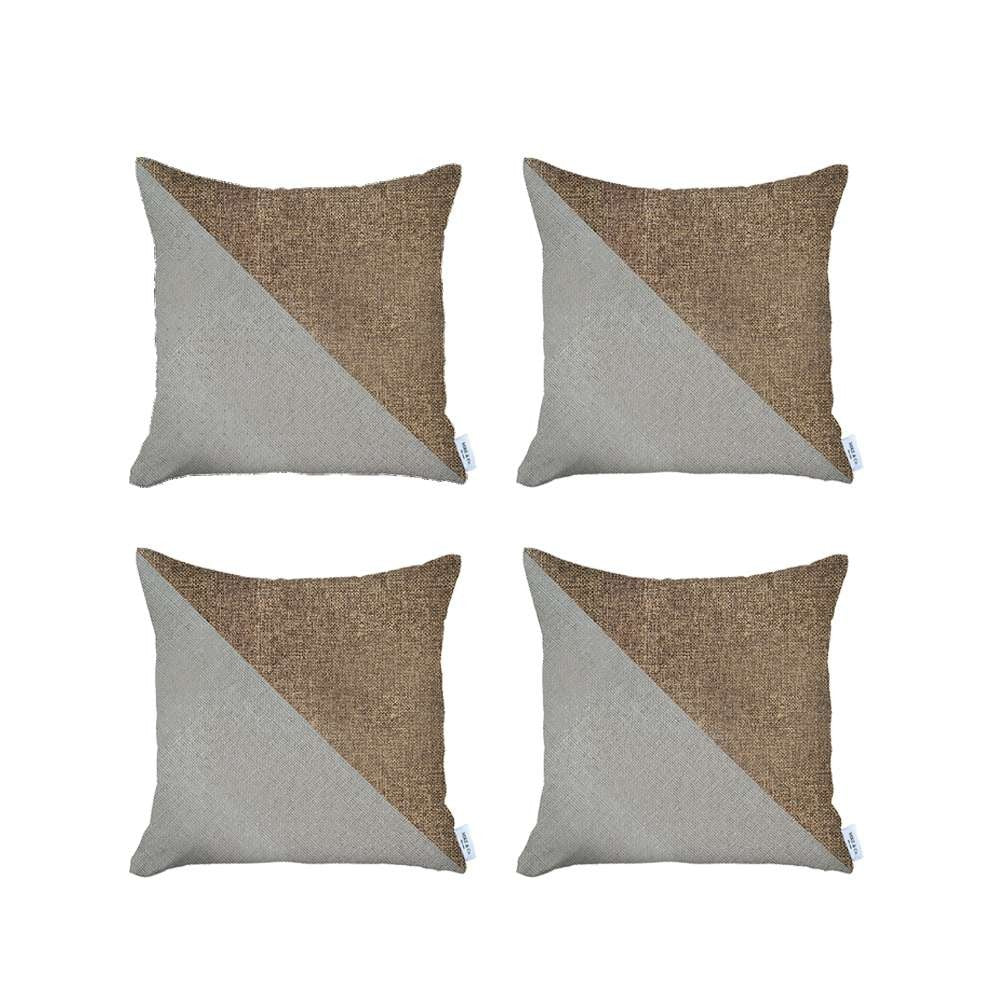 Set Of 4 White And Tan Diagonal Pillow Covers - 99fab 