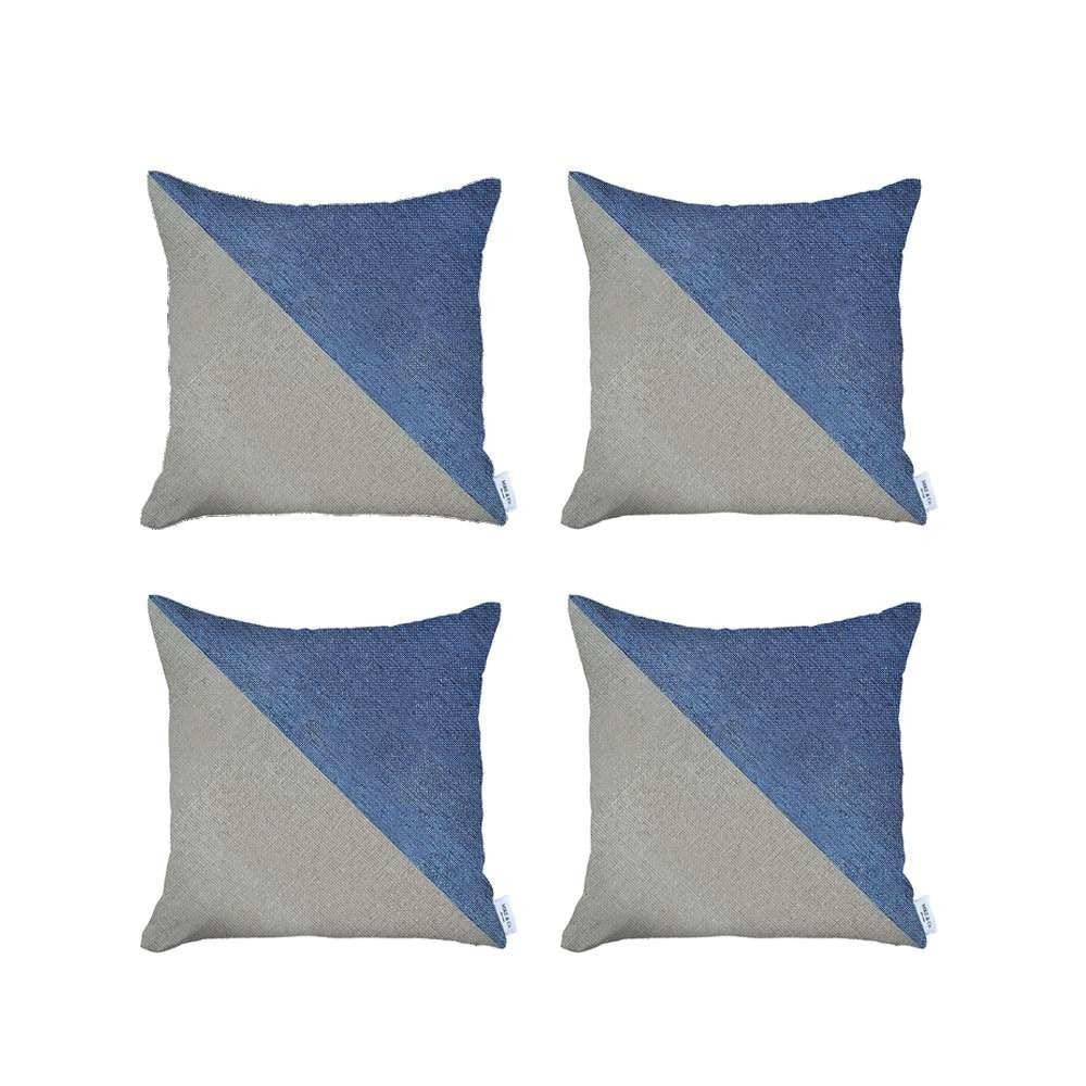 Set Of 4 White And Blue Diagonal Pillow Covers - 99fab 