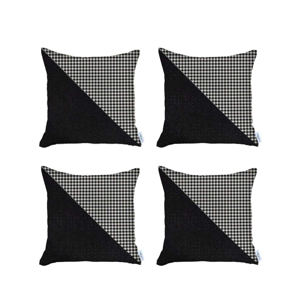 Set Of 4 Black Houndstooth Pillow Covers - 99fab 