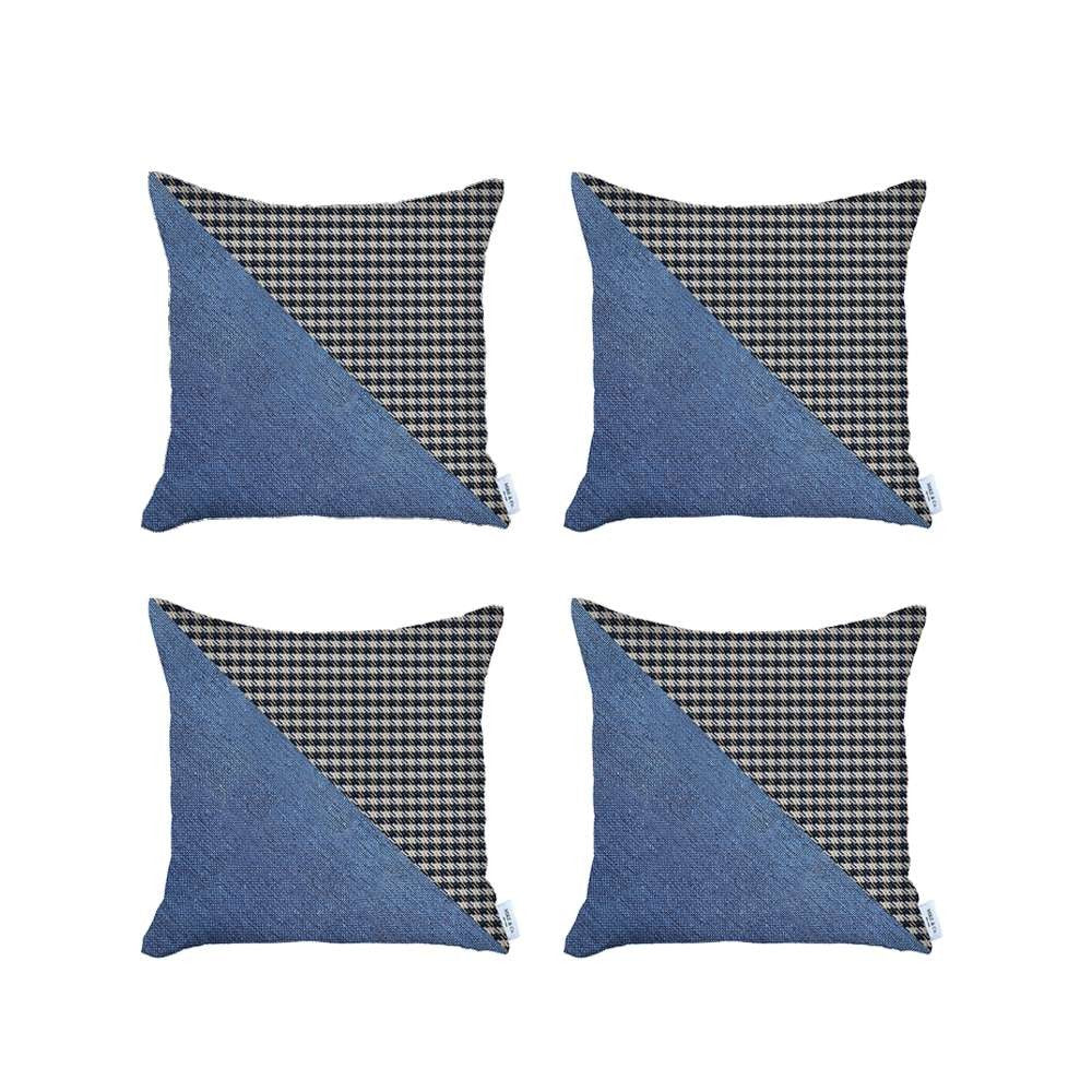 Set Of 4 Blue Houndstooth Pillow Covers - 99fab 