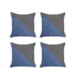 Set Of 4 Blue Houndstooth Pillow Covers