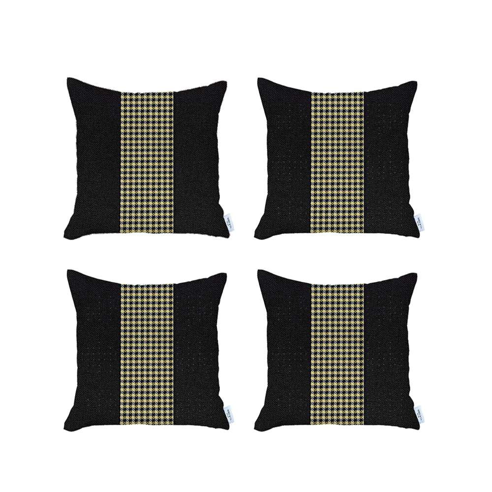 Set Of 4 Black And Yellow Houndstooth Pillow Covers - 99fab 