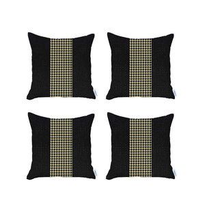 Set Of 4 Black And Yellow Houndstooth Pillow Covers