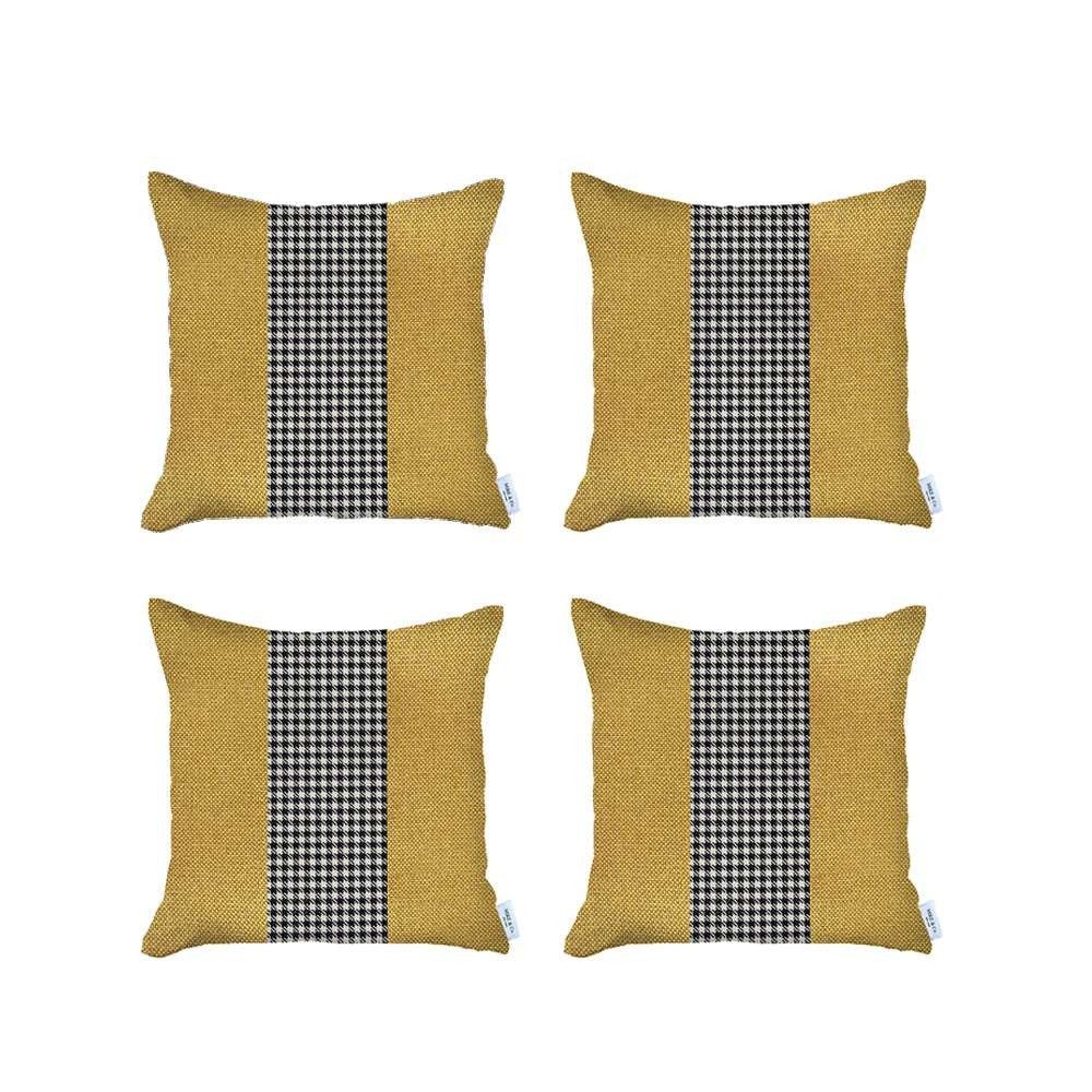 Set Of 4 Yellow And Black Houndstooth Pillow Covers - 99fab 