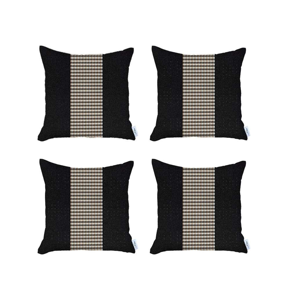 Set Of 4 Black And Tan Houndstooth Pillow Covers - 99fab 