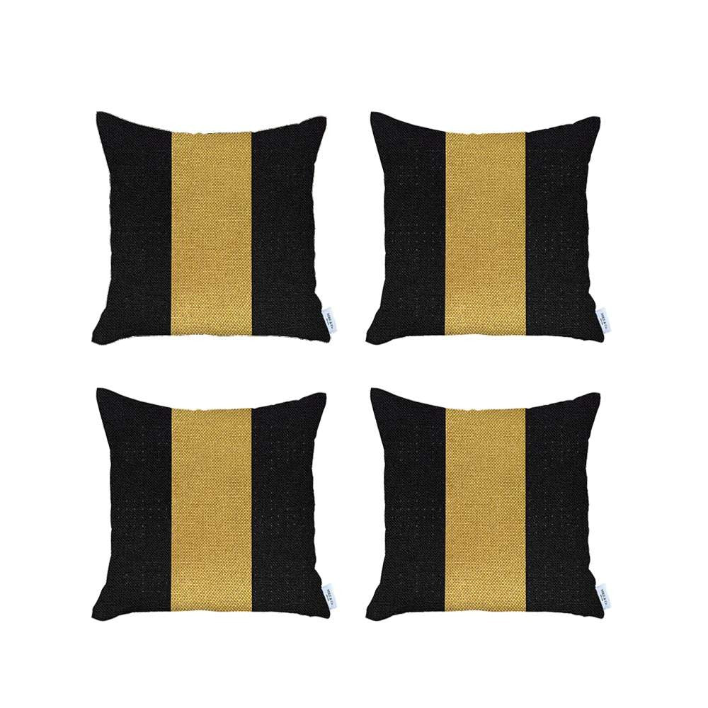 Set Of 4 Black And Yellow Center Pillow Covers - 99fab 