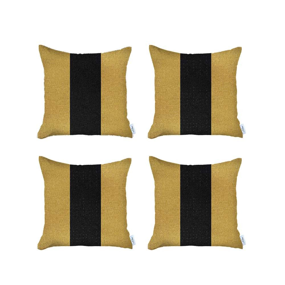 Set Of 4 Yellow And Black Center Pillow Covers - 99fab 