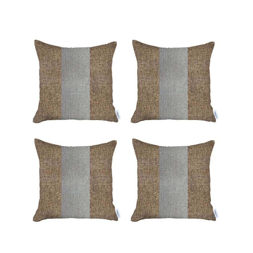 Set Of 4 Brown And White Center Pillow Covers - 99fab 