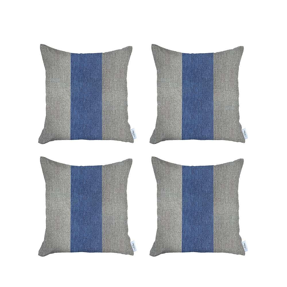 Set Of 4 Ivory And Blue Center Pillow Covers - 99fab 