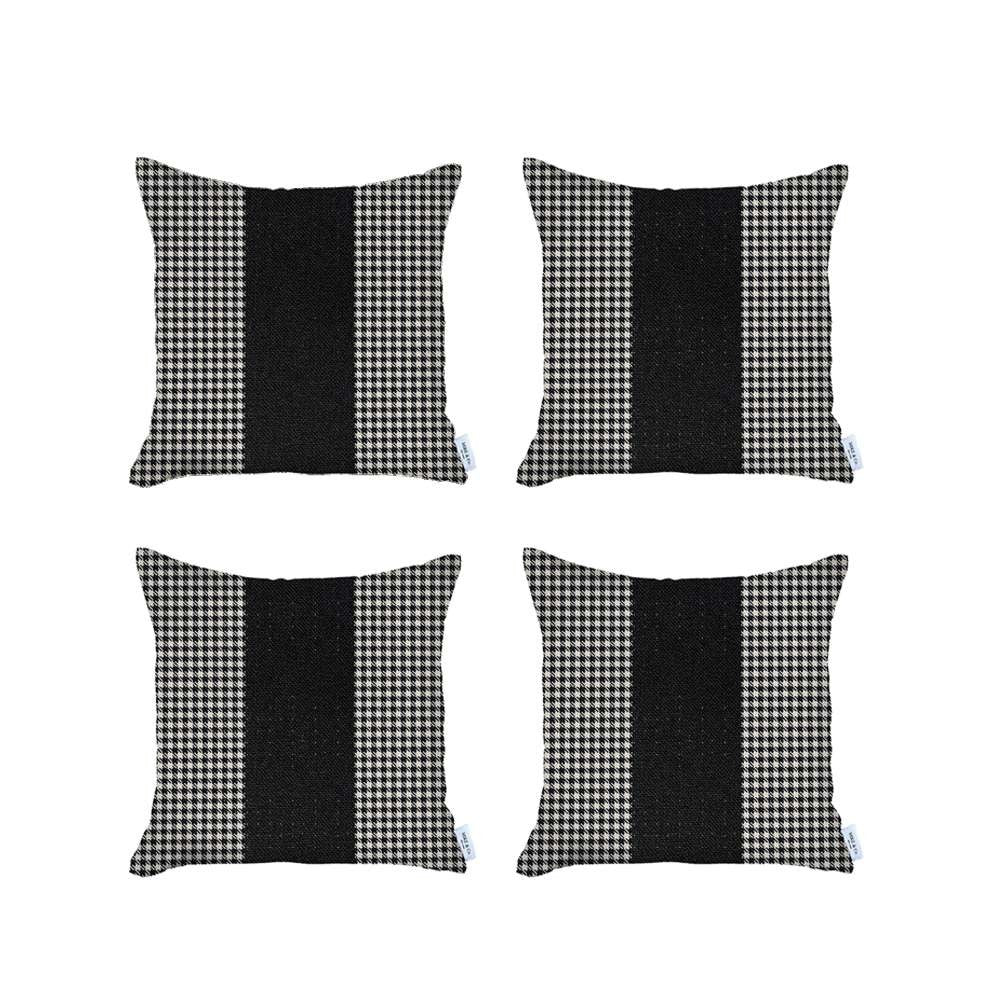 Set Of 4 Black Houndstooth Pillow Covers - 99fab 