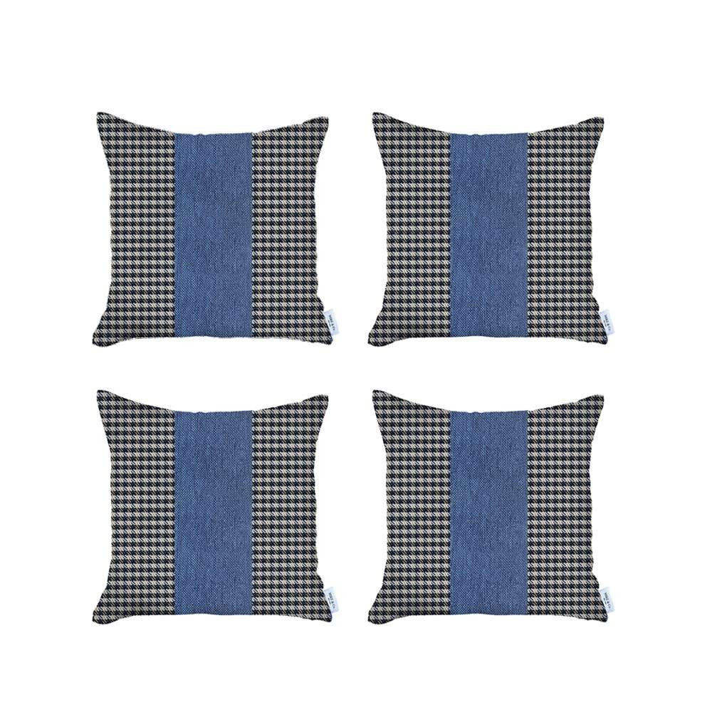 Set Of 4 Blue Houndstooth Pillow Covers - 99fab 