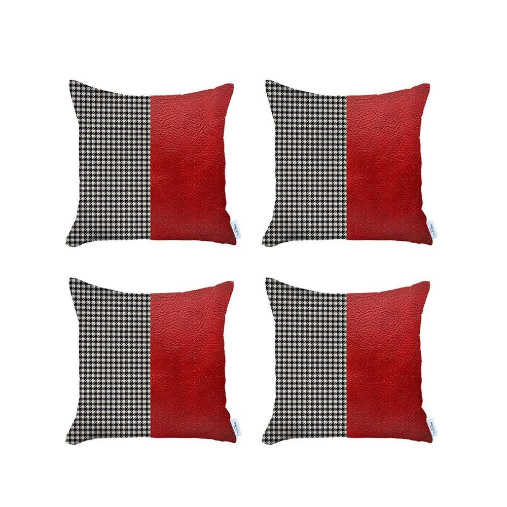 Set Of 4 Red Faux Leather Pillow Covers - 99fab 