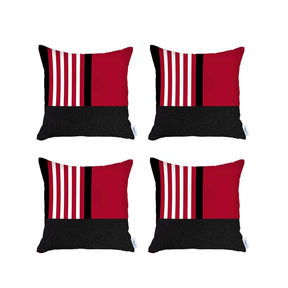 Set Of 4 Red And Black Printed Pillow Covers - 99fab 