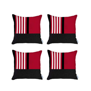 Set Of 4 Red And Black Printed Pillow Covers