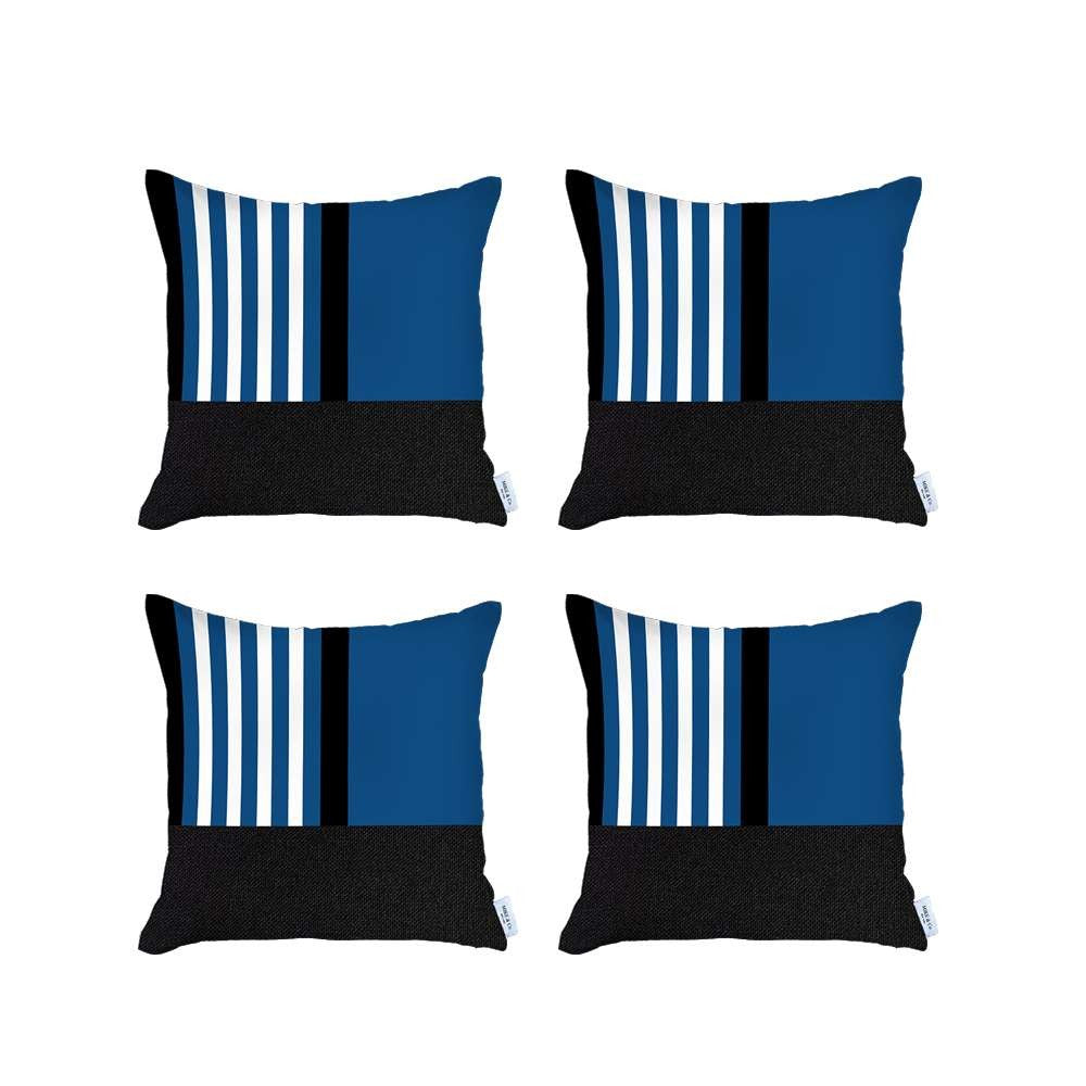 Set Of 4 Blue And Black Printed Pillow Covers - 99fab 