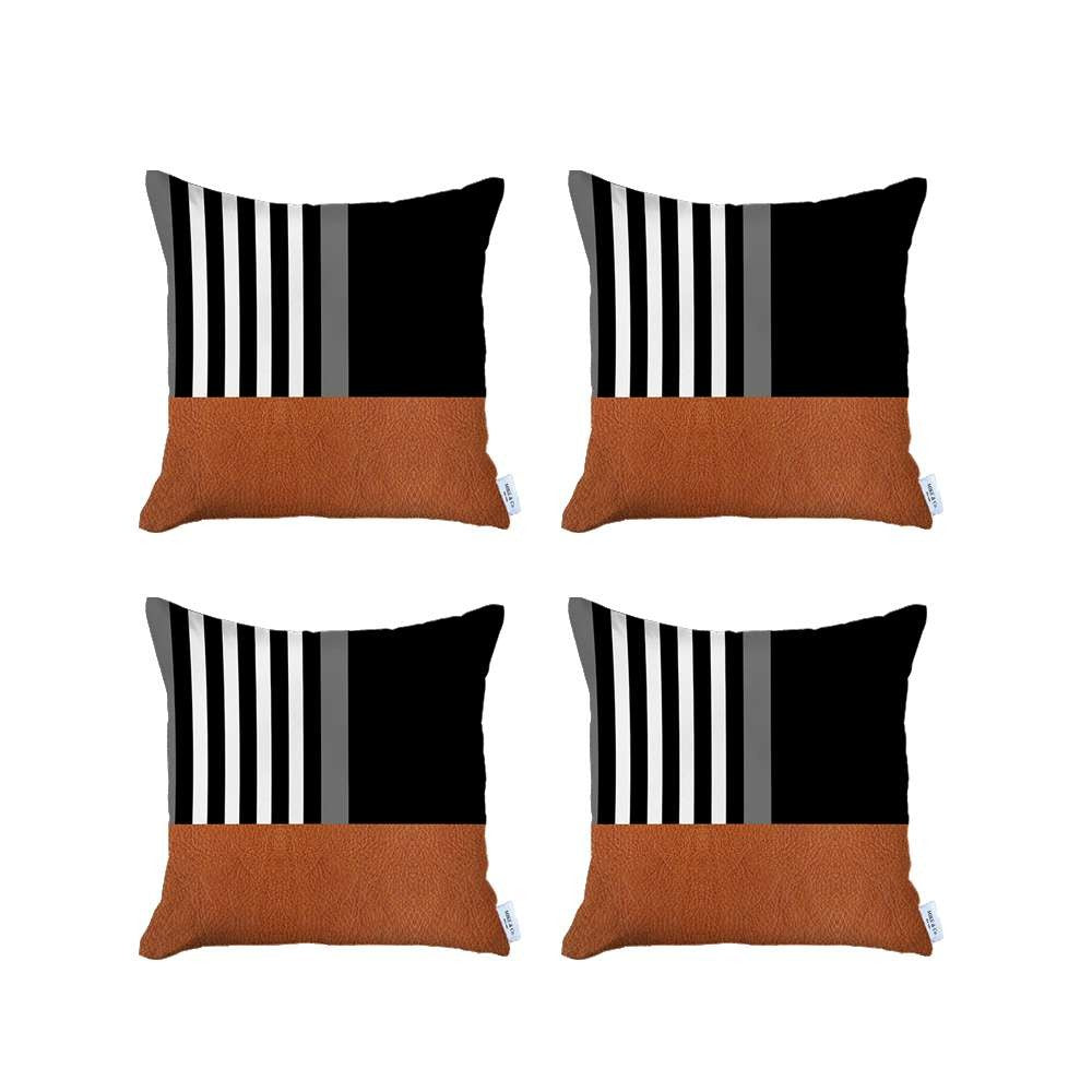 Set Of 4 Brown And Black Printed Pillow Covers - 99fab 