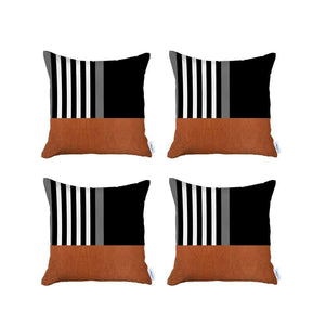 Set Of 4 Brown And Black Printed Pillow Covers