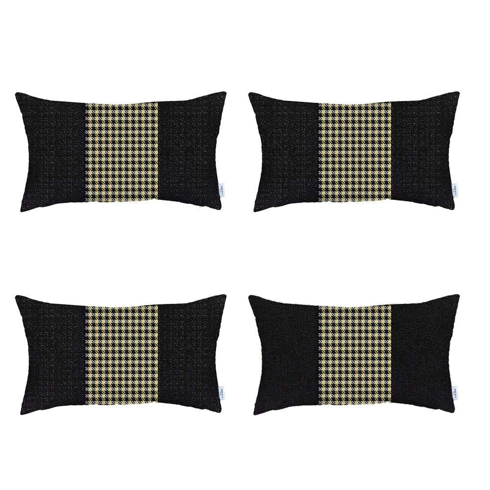 Set Of 4 Yellow And Black Center Lumbar Pillow Covers - 99fab 