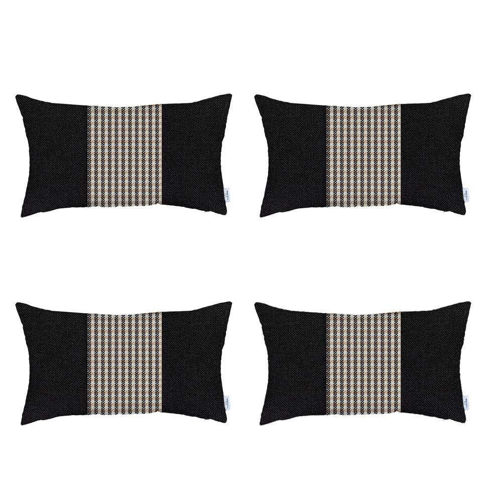 Set Of 4 Tan And Black Center Lumbar Pillow Covers