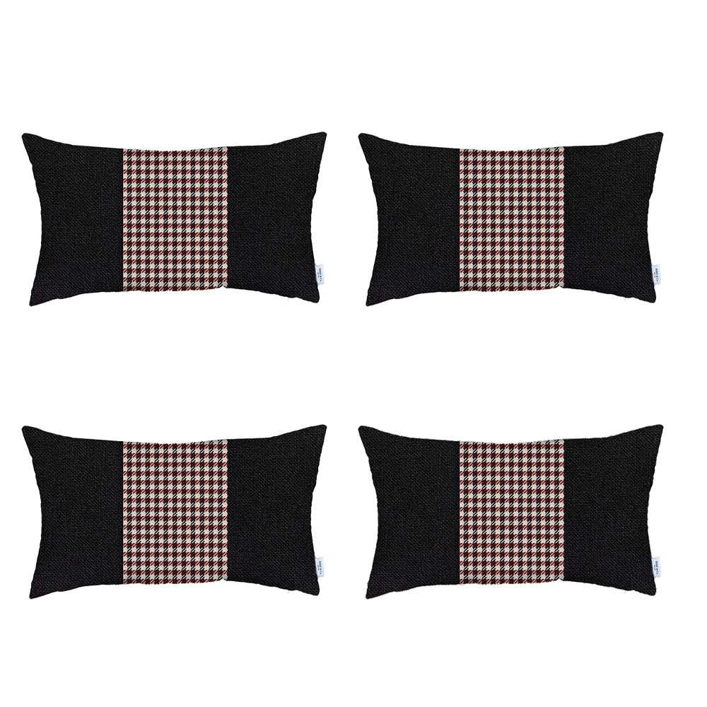 Set Of 4 Red And Black Center Lumbar Pillow Covers - 99fab 