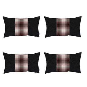 Set Of 4 Red And Black Center Lumbar Pillow Covers