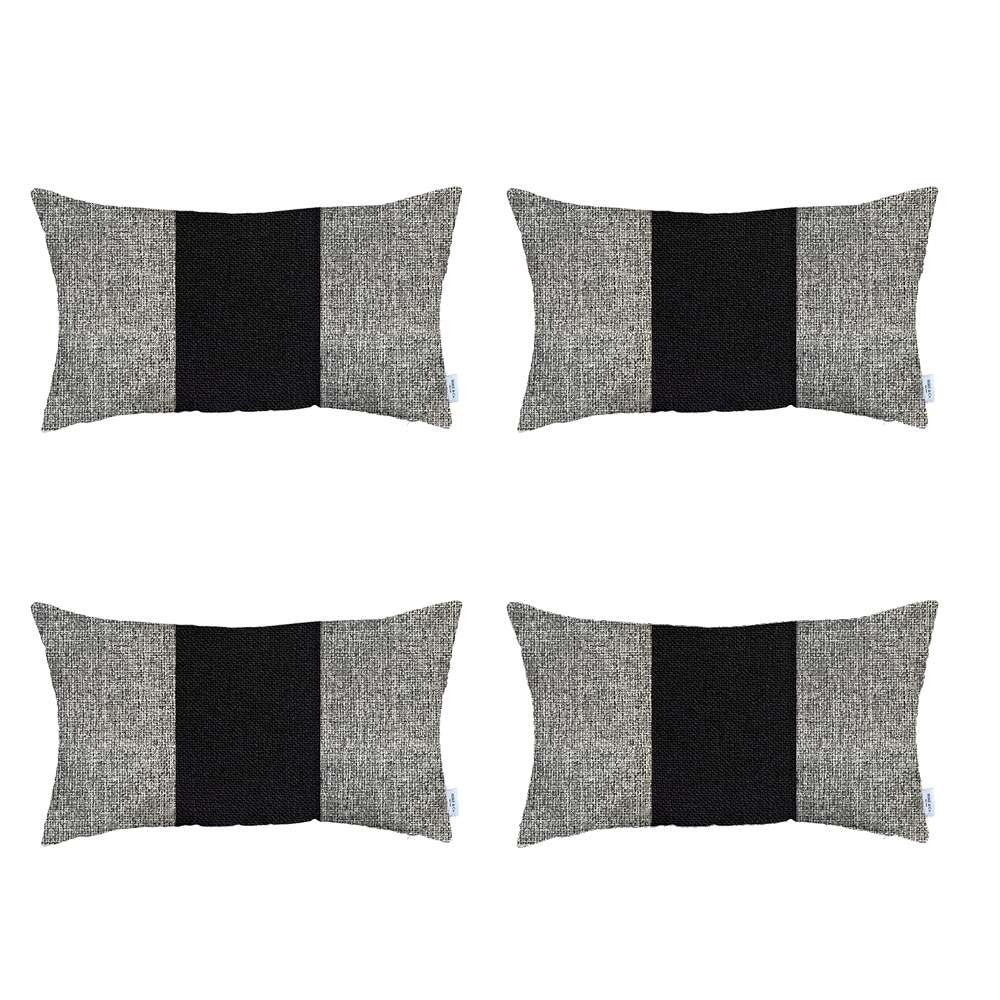 Set Of 4 Ivory And Black Lumbar Pillow Covers - 99fab 