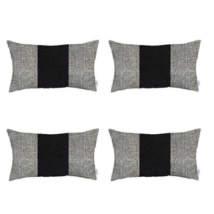 Set Of 4 Ivory And Black Lumbar Pillow Covers