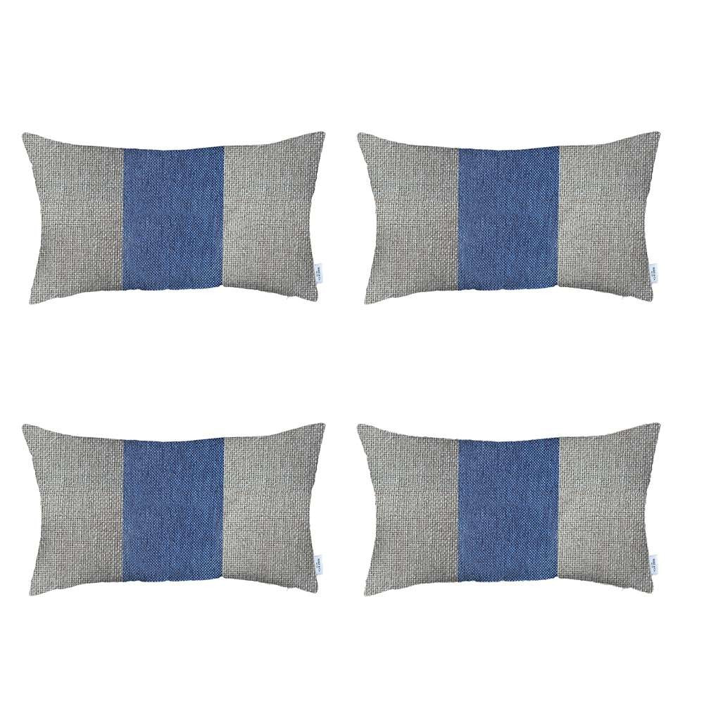 Set Of 4 White And Blue Lumbar Pillow Covers - 99fab 