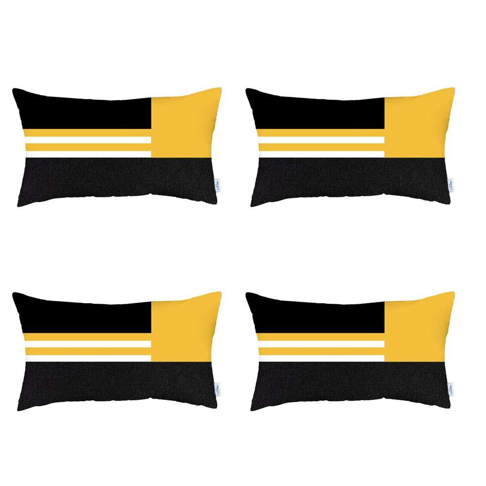 Set Of 4 Yellow And Black Lumbar Pillow Covers - 99fab 