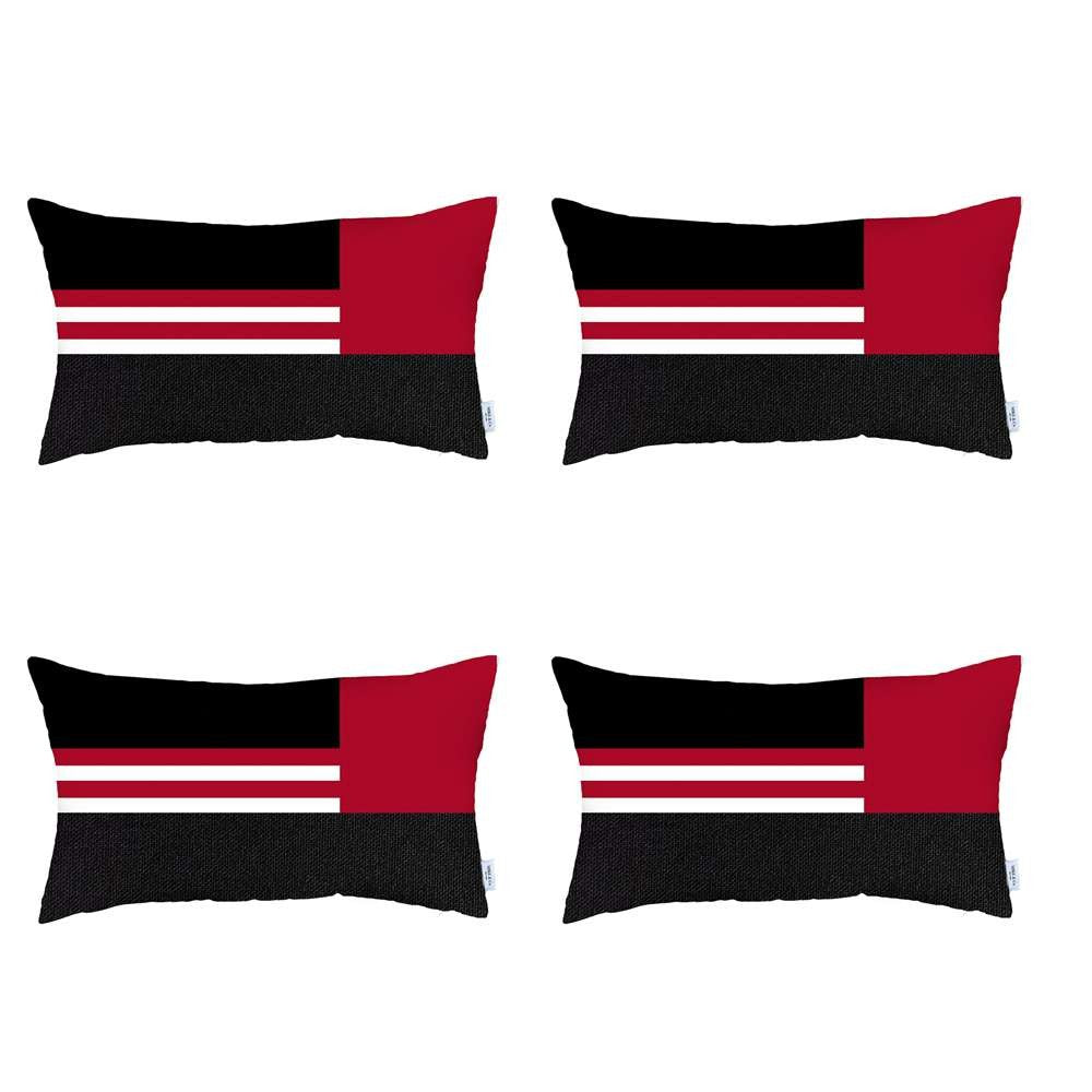 Set Of 4 Red And Black Lumbar Pillow Covers - 99fab 