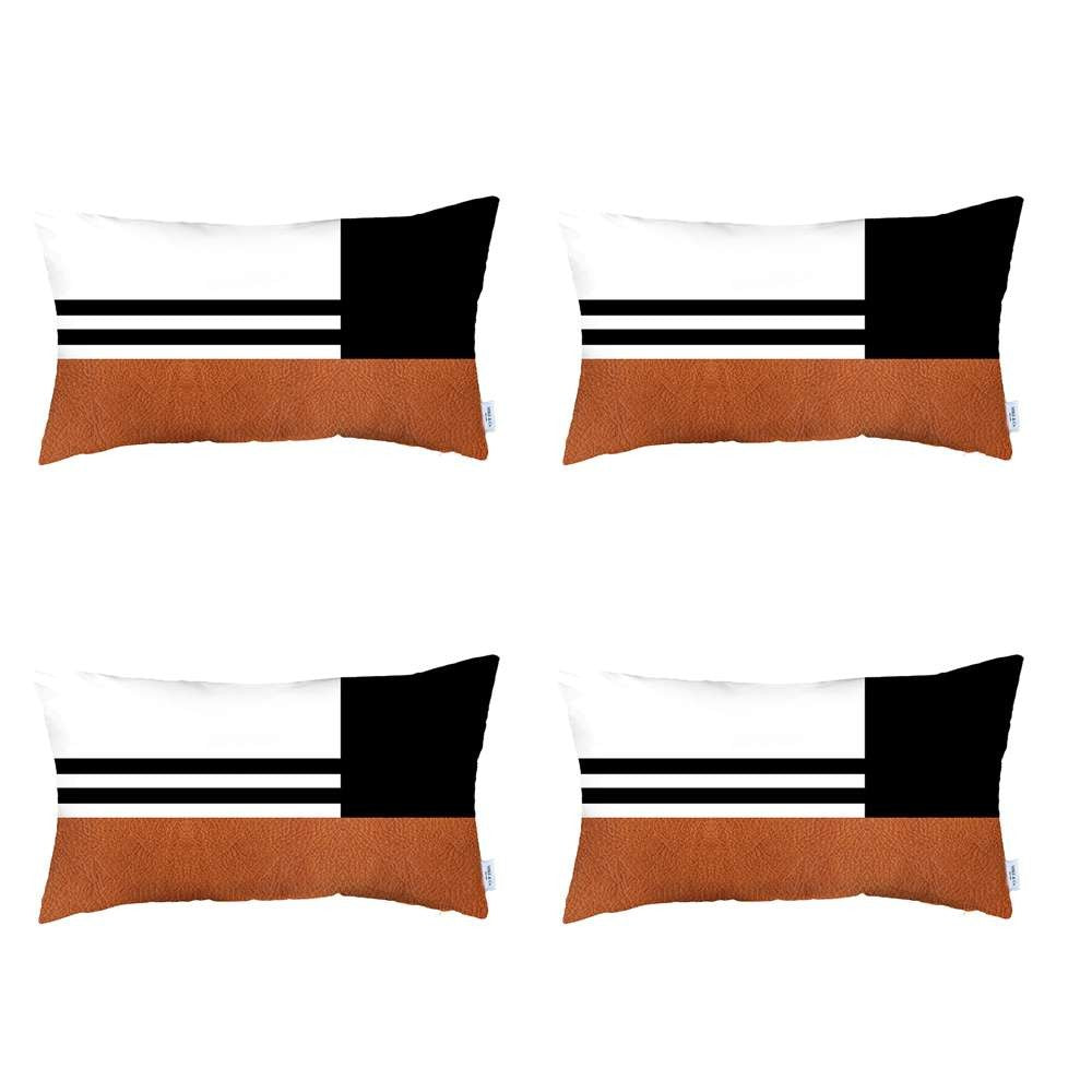 Set Of 4 Brown And Black Lumbar Pillow Covers - 99fab 