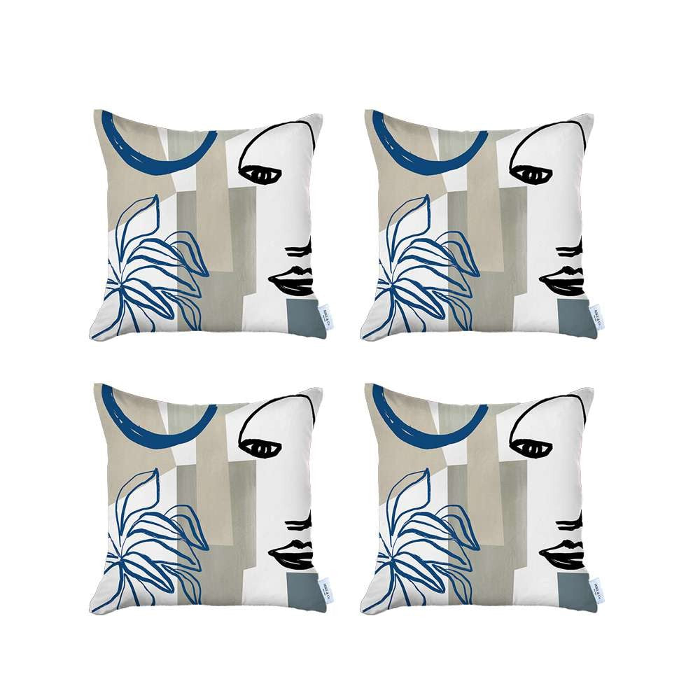 Set Of 4 Blue And Ivory Printed Pillow Covers - 99fab 