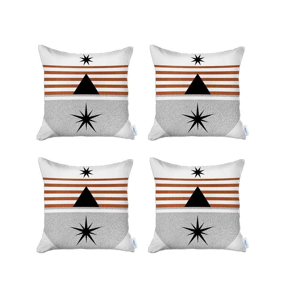 Set Of 4 Orange And Ivory Striped Pillow Covers - 99fab 