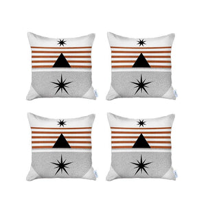 Set Of 4 Orange And Ivory Striped Pillow Covers