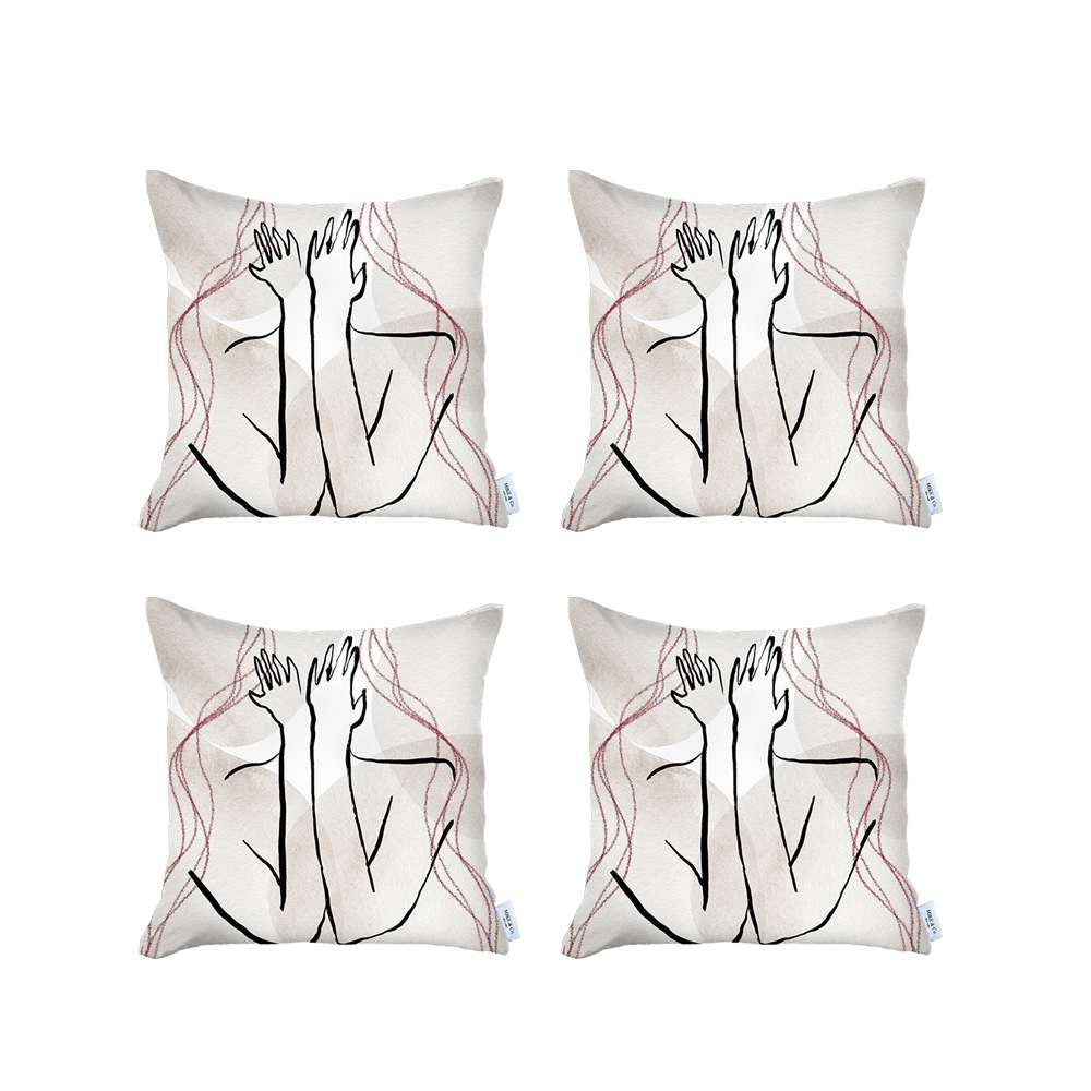 Set Of 4 White Boho Chic Printed Pillow Covers - 99fab 