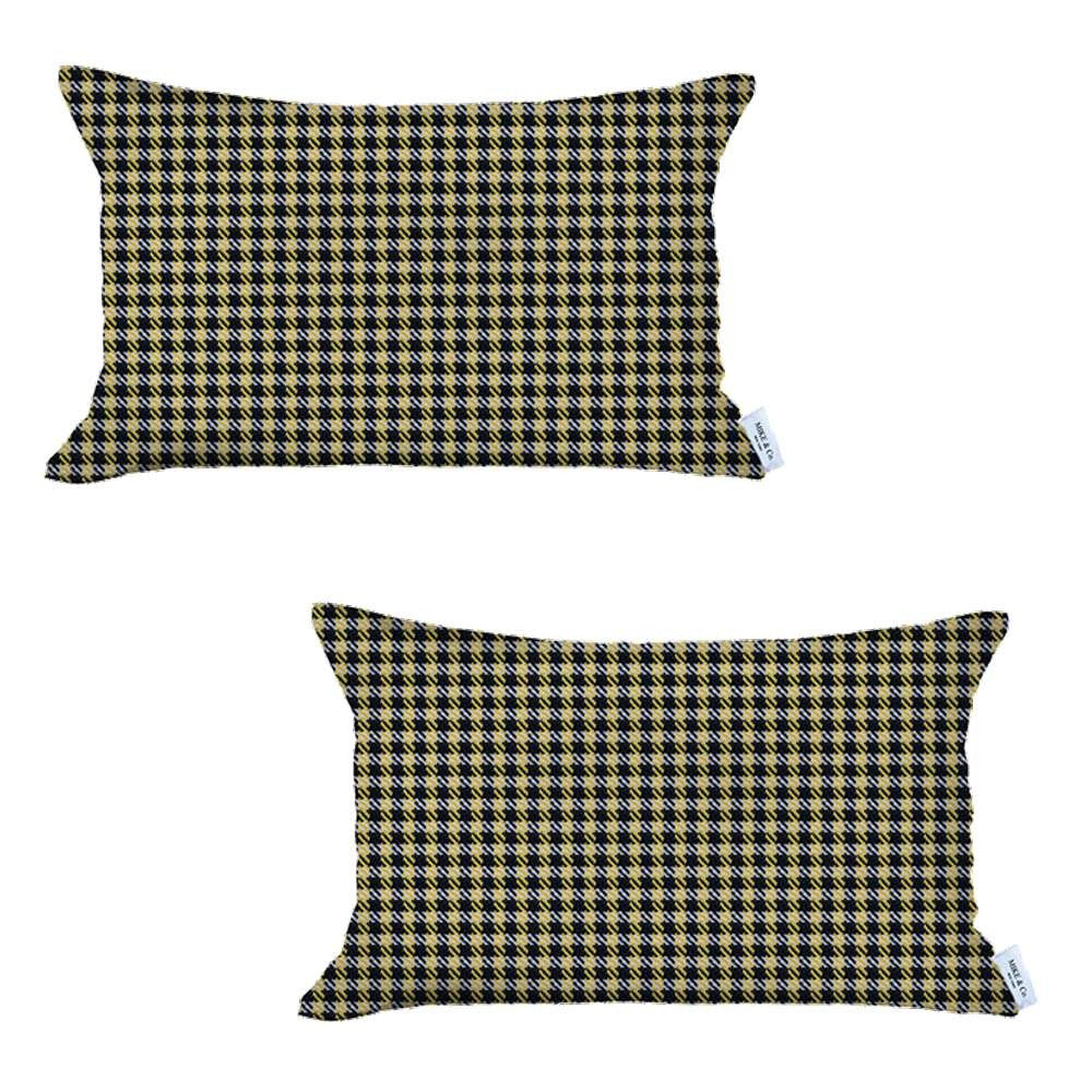 Set Of 2 Yellow Houndstooth Lumbar Pillow Covers - 99fab 