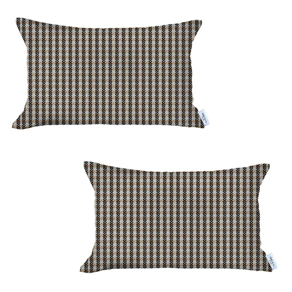 Set Of 2 Tan Houndstooth Lumbar Pillow Covers - 99fab 