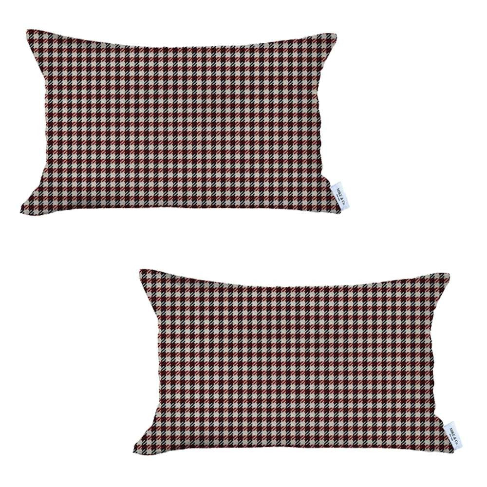 Set Of 2 Red Houndstooth Lumbar Pillow Covers - 99fab 